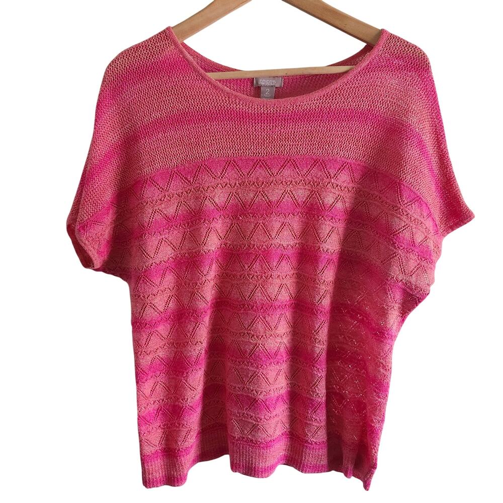 Chico's Bright Pink Lightweight Knit Short Sleeved Round Neckline Top